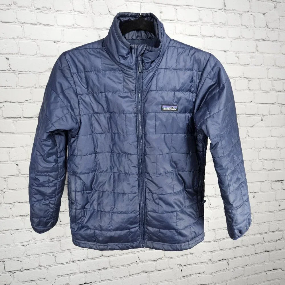 Patagonia Blue PrimaLoft Full Zip Insulated Zip Pockets Puffer Jacket Kids 10 M - Picture 1 of 16